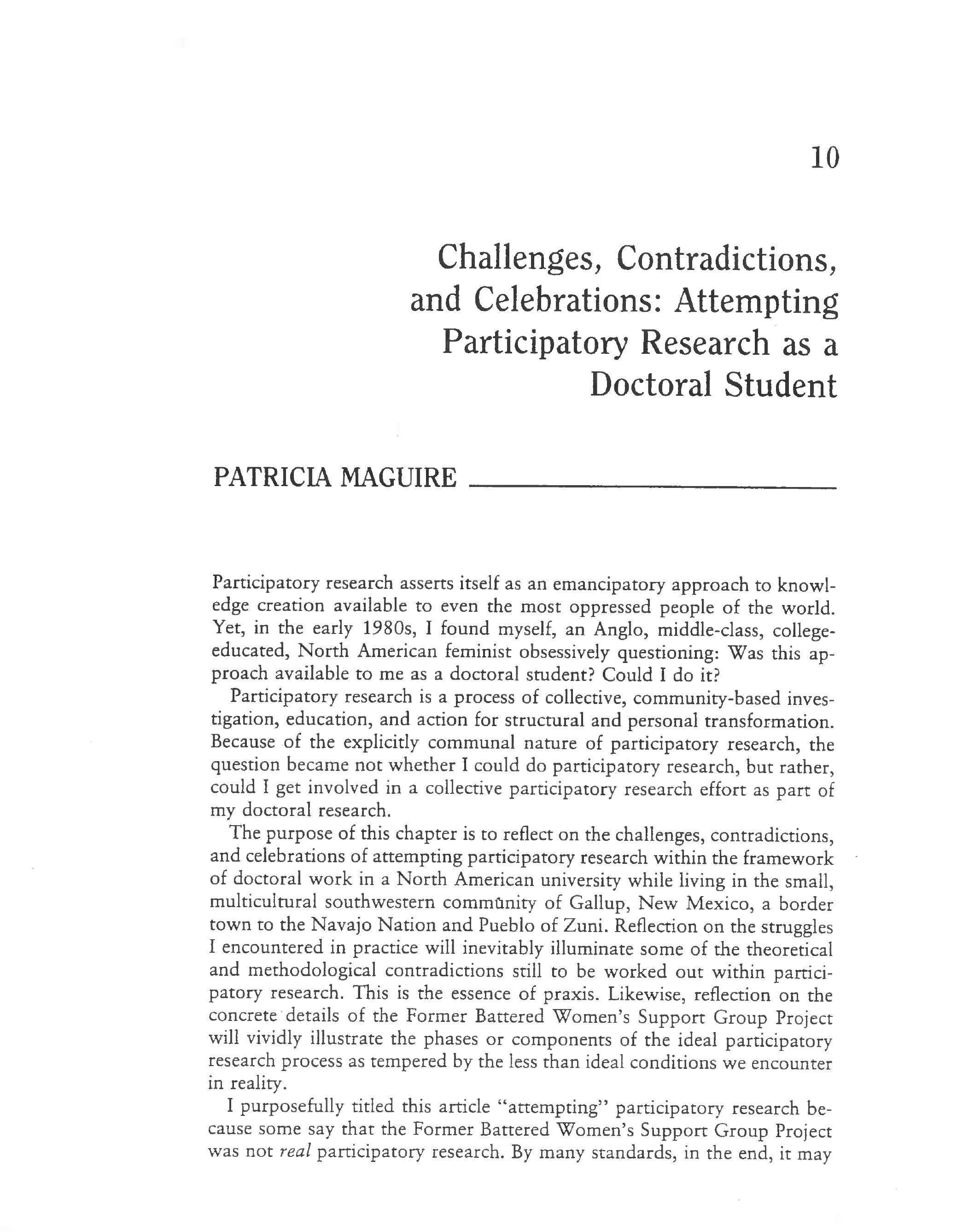 Challenges, contradictions, and celebrations: Attempting participatory research as a doctoral student